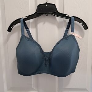 Reitmans R Line Lina Bra Blue Lace Trim Wire Free Smooth Full Coverage Lingerie